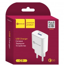 ЗУ C9 USB 2.4A QC3.0 (4% - 5мин, 30.5г) белый DREAM