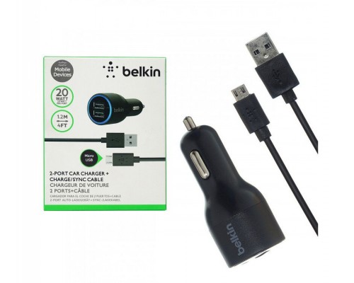 ЗУ авто  (109 012) 2USB WITH CABLE microUSB BLK