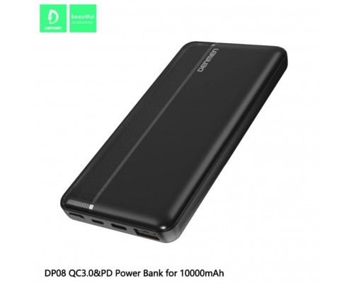 POWER BANK DP08 10000 mah VDENMENV черный, разъемы 2USB TYPE-C microUSB PD QC 3.0