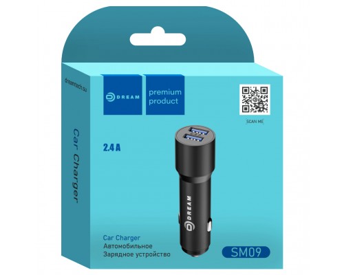 ЗУ авто SM09 2USB 2.4A черный DREAM (совместимо с ВАЗ, ГАЗ)