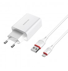 СЗУ Borofone  BA21A 5V/3A 1USB Long journey single port QC3.0 + Micro cable, white