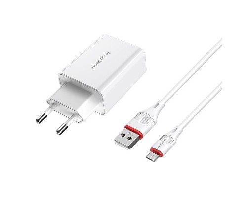 СЗУ Borofone  BA21A 5V/3A 1USB Long journey single port QC3.0 + Micro cable, white